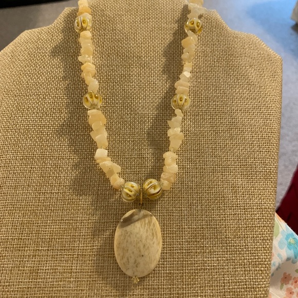 Rare yellow adventurine and scolecite necklace with lamp work beads and crystals - Picture 8 of 8